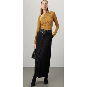 Lapointe Size 2 Asymmetric Ruched Long-Sleeve Jersey Top Mustard Yellow Stretch